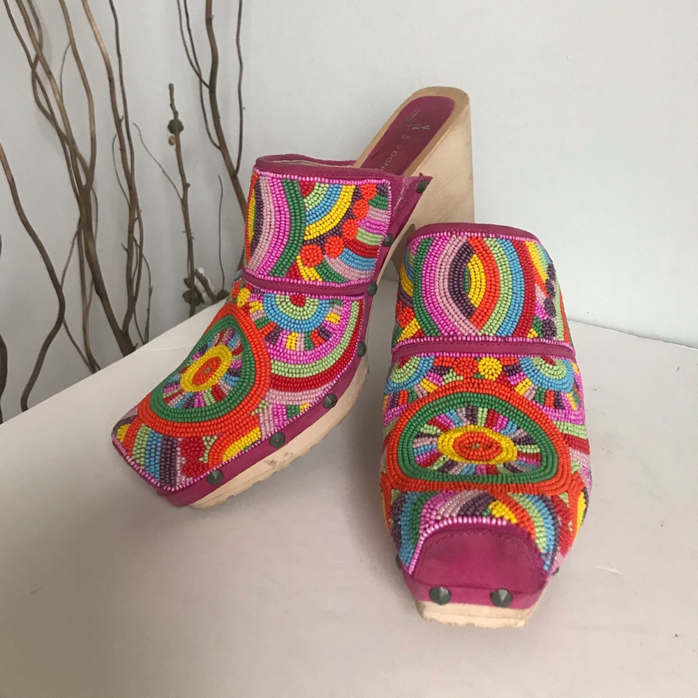 Lisa for Donald J. Pliner Exquisite Hand-Beaded Multicolor Platform Clogs